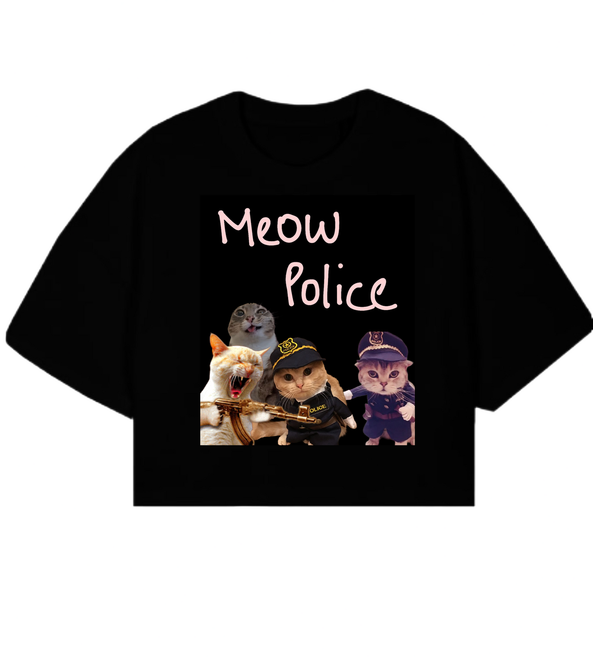MEOW POLICE boxy cropped Tshirt